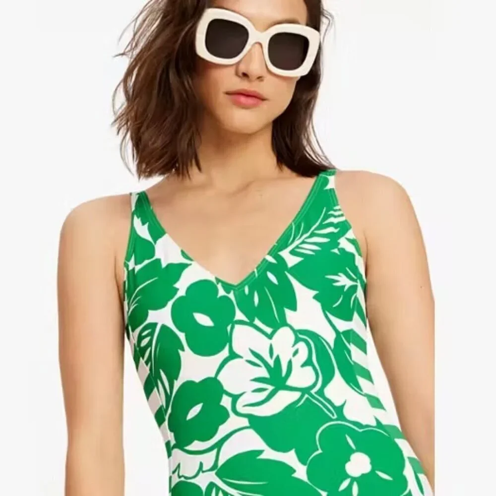 NWT Kate Spade New York Forest Glen Cabana Mix V-neck One-piece Swimsuit Size S